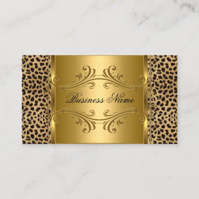 DEsigner Gold Black Leopard Animal Business Card (Front)