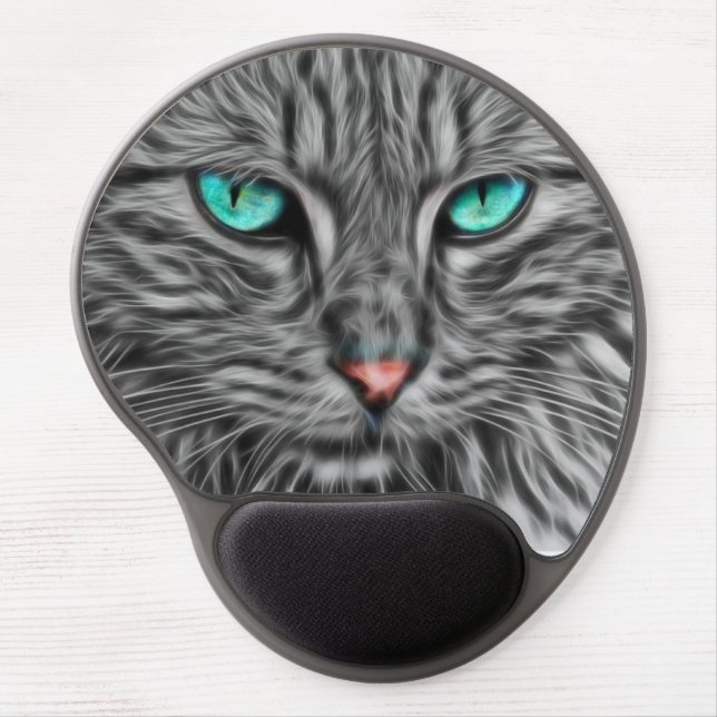 Designer Grey Hair Blue Eyed Feline Mouse Pad (Front)