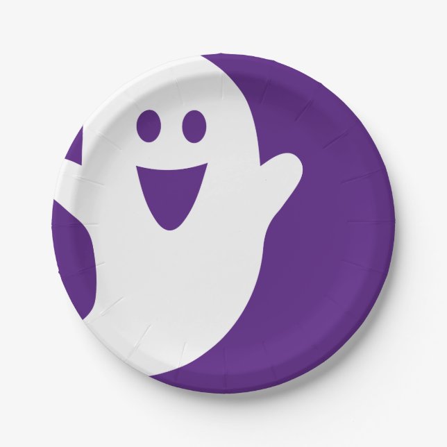 Designer Halloween, Ghost on Purple Paper Plates (Front)