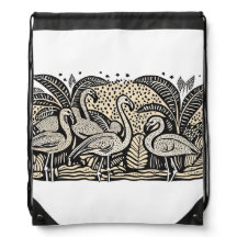 Designer Holiday Tote Bag, Flamingos & Palm Trees