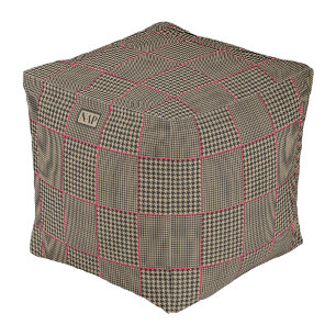 Designer Houndstooth Black Taupe Hot Pink Stripe Pouf