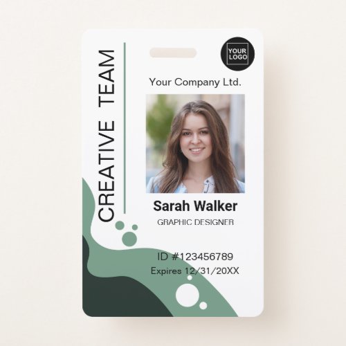 Designer ID Employee Photo Logo Name green Badge