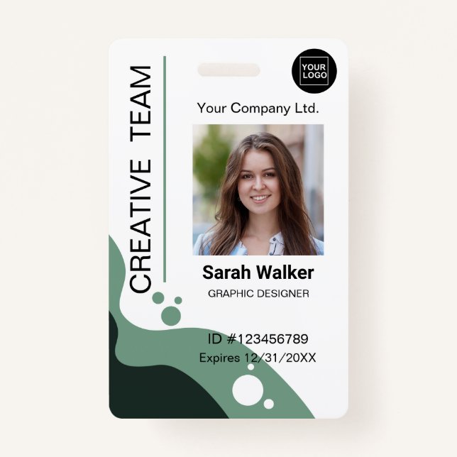 Designer ID Employee Photo Logo Name green Badge (Front)