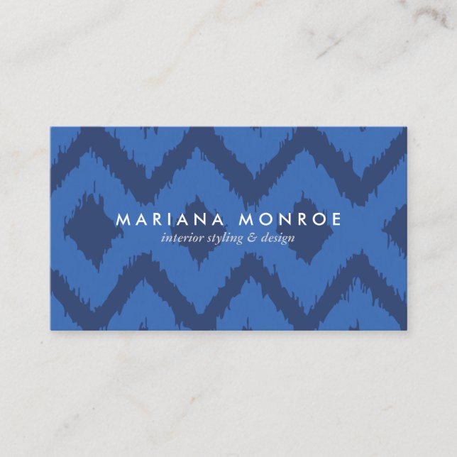 DESIGNER IKAT PATTERN in BLUE II Business Card (Front)