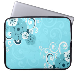 Designer Laptop Sleeve:Blue Swirls Floral Pattern Sleeve