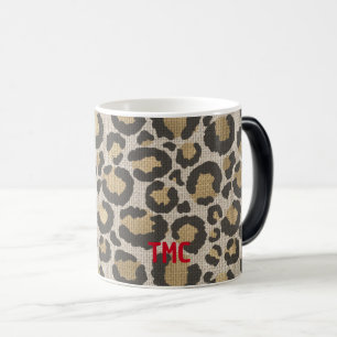 Designer Leopard Print Red Monogram Initials Fun Color Morph Mug
