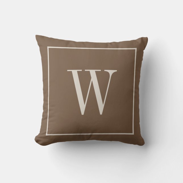 Designer Monogram Inital Toffee Brown & Ivory Throw Pillow (Front)