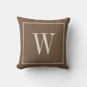 Designer Monogram Inital Toffee Brown & Ivory Throw Pillow
