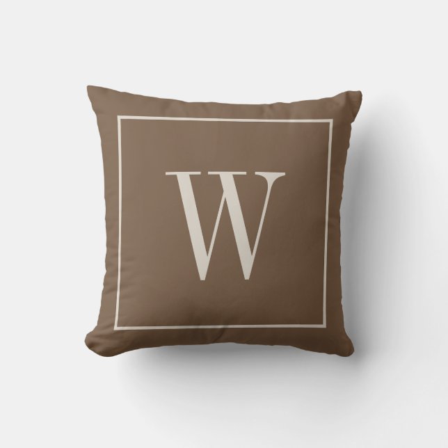 Designer Monogram Inital Toffee Brown & Ivory Throw Pillow (Front)
