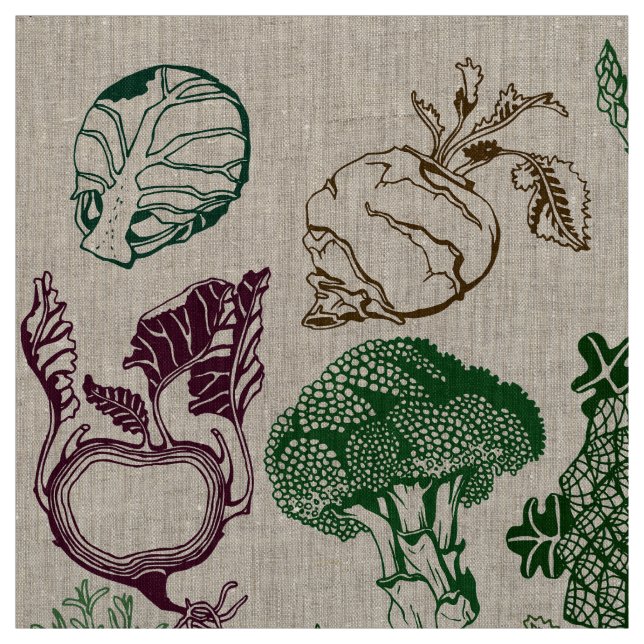 Designer Natural Linen with The Vegan Food Print Fabric (Swatch)
