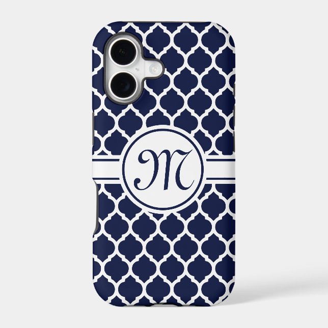 Designer Navy Monogrammed Moroccan Lattice Pattern Iphone Case (Back)