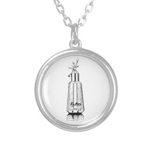 Designer perfume bottle Kaboom Drawing Silver Plated Necklace