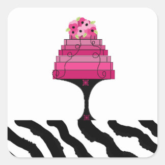 Designer Pink Cake with Zebra Print Sticker