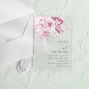 Designer Pink Roses Wedding Acrylic Invitations