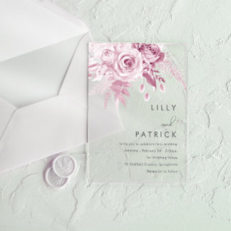 Designer Pink Roses Wedding Acrylic Invitations