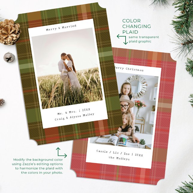 Designer Plaid Color Changing Photo Christmas Card (Creator Uploaded)