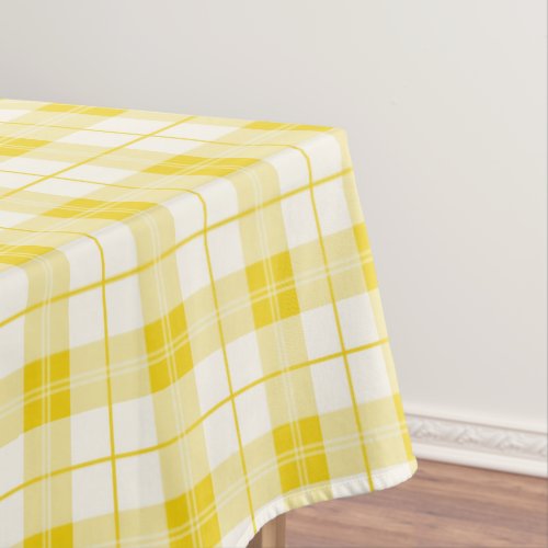 Designer plaid pattern lemon yellow and white tablecloth