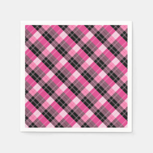 Designer plaid /tartan pattern pink and Black Napkins