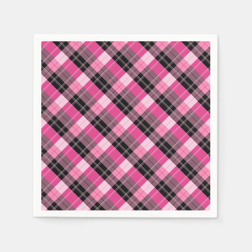 Designer plaid tartan pattern pink and Black Napkins