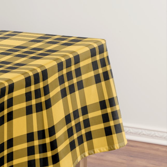 Designer plaid / tartan pattern yellow and black tablecloth (In Situ)