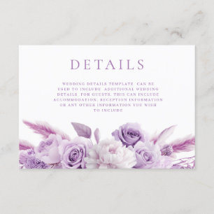 Designer Purple Lavender Floral Wedding Details Enclosure Card