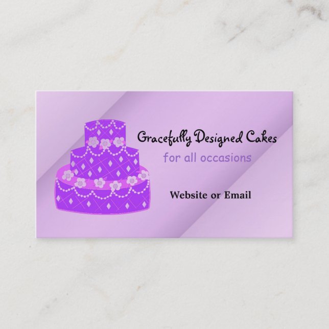 Designer Purple Wedding Cake Business Card (Front)