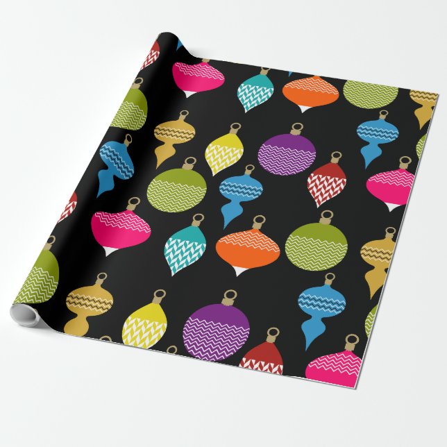 Designer Retro Christmas Decorative Ball Wrapping Paper (Unrolled)