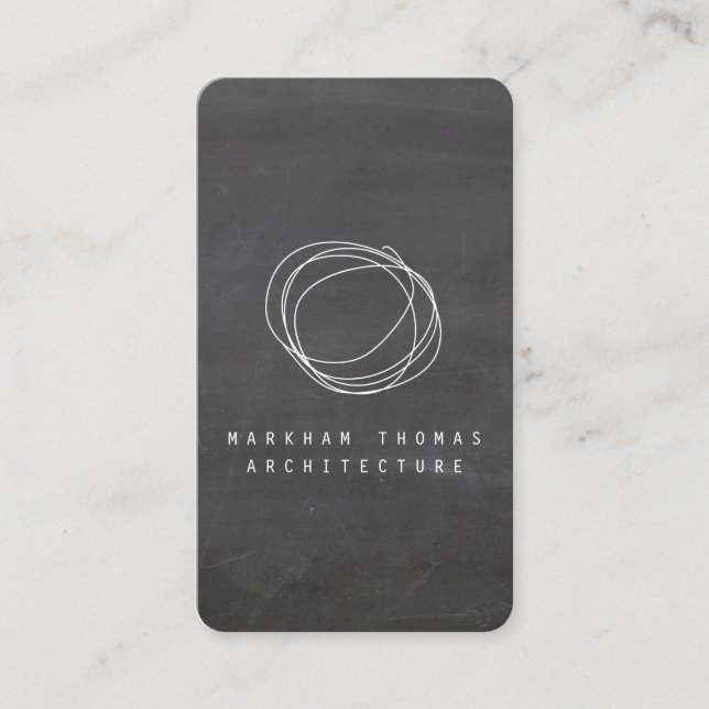 Designer Scribble Logo on Black Chalkboard Business Card (Front)