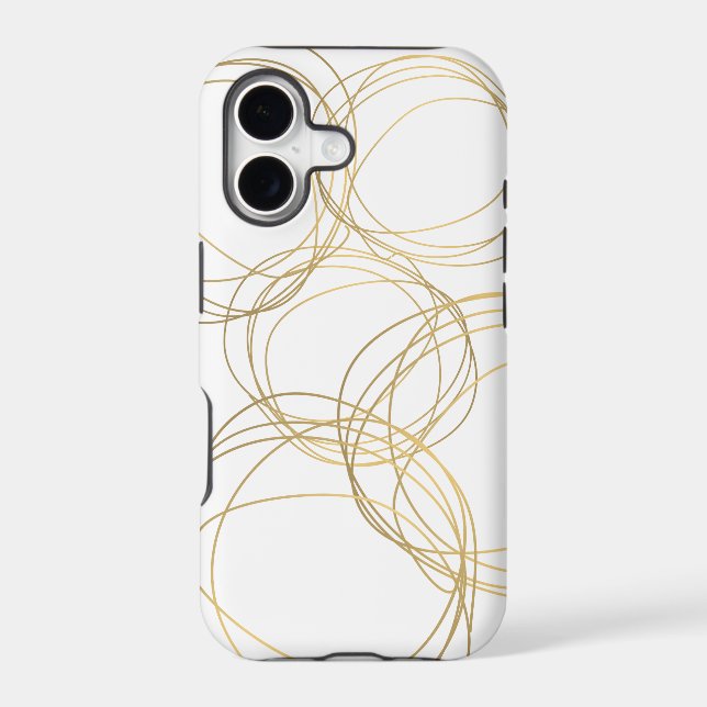 Designer Scribble Pattern in Gold on White Iphone Case (Back)