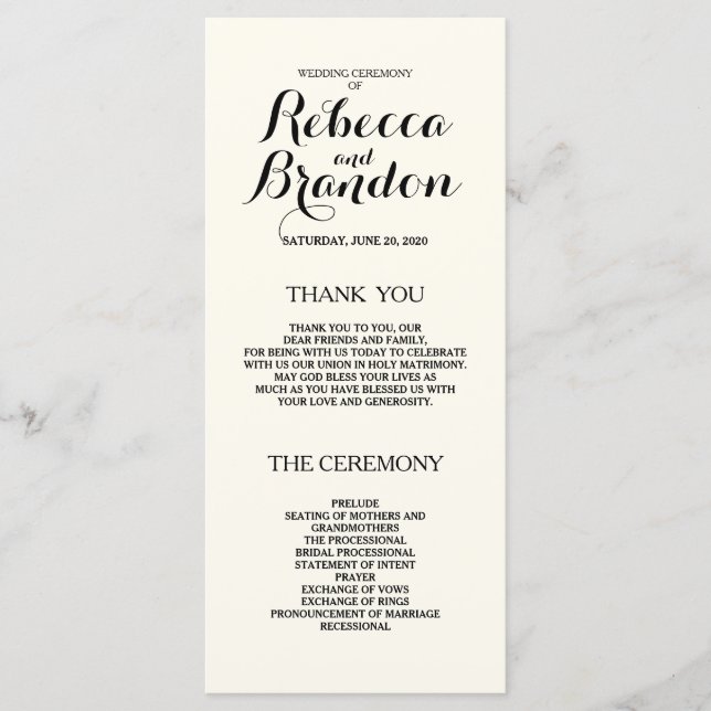 Designer Script Custom Wedding Program (Front)