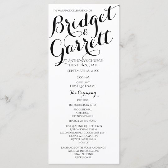 Designer Text Black And White Wedding Program Zazzle Com