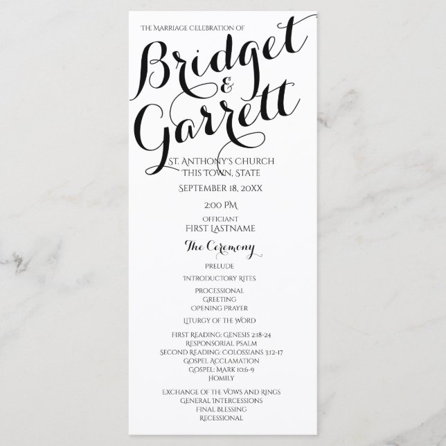 Designer Text Black and White Wedding Program (Front)