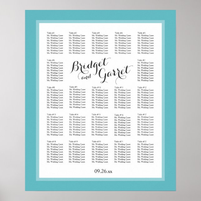 Designer Text Color Select Wedding Seating Chart (Front)