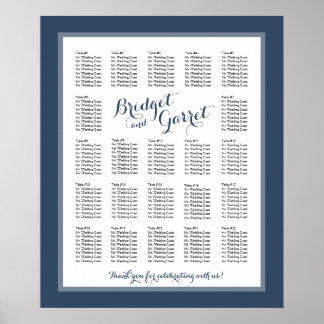 Designer Text Navy Blue Wedding Seating Chart Poster