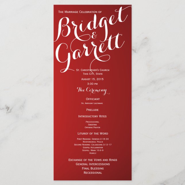 Designer Text Red Wedding Program (Front)