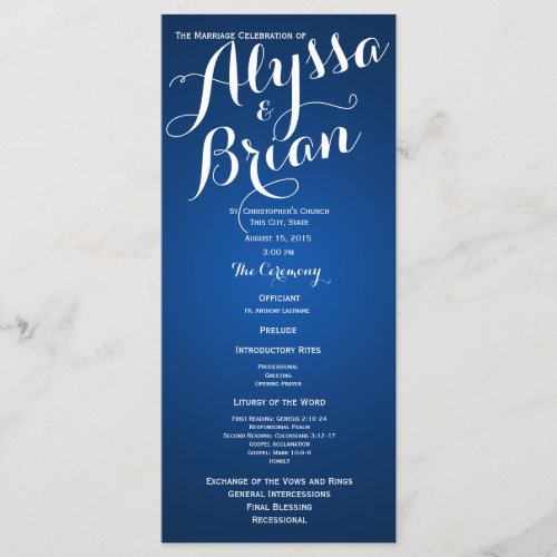 Designer Text Sapphire Blue Wedding Program