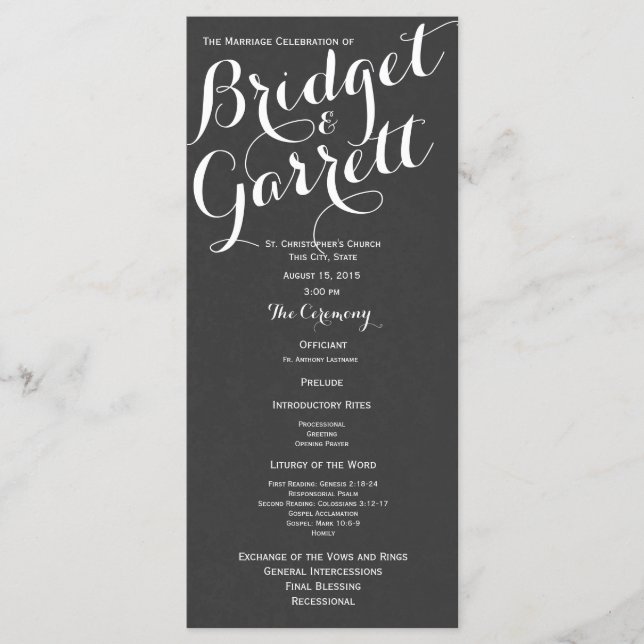 Designer Text Slate Grey Wedding Program (Front)