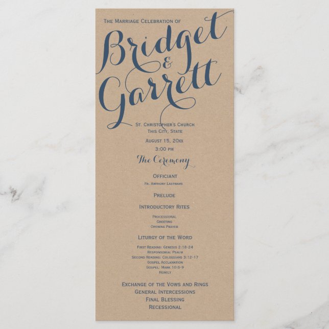 Designer Text Wedding Program Kraft Look (Front)