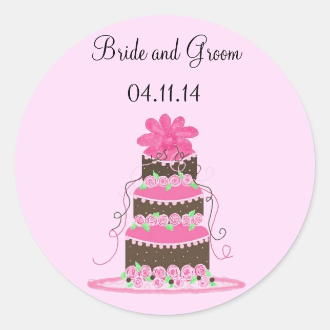 Designer Wedding Cake Save the Date Classic Round Sticker (Front)