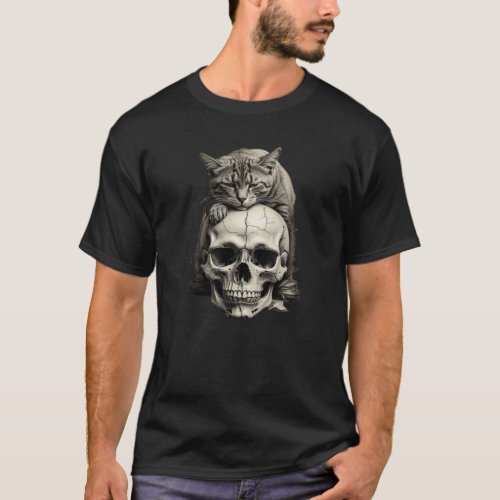 Designing a skull head with a cat on T_shirts 
