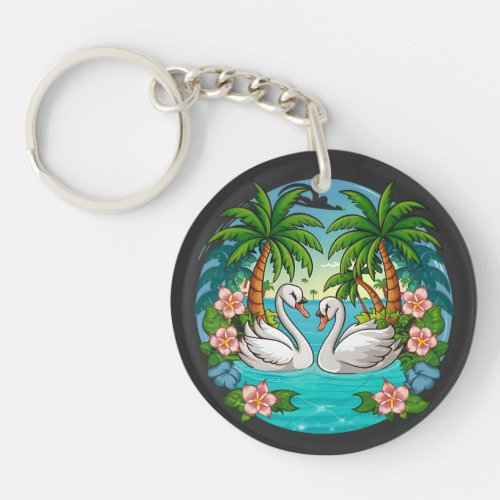 Designs depicting swans and natural scenes keychain