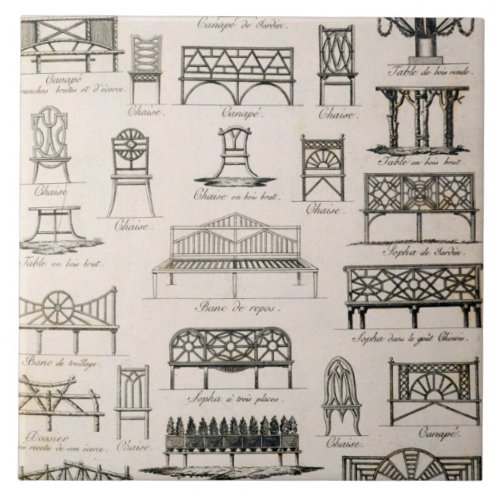 Designs for garden seats from A Compendium of Dr Ceramic Tile
