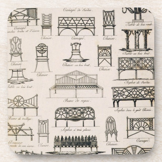 Designs for garden seats, from 'A Compendium of Dr Coaster (Front)
