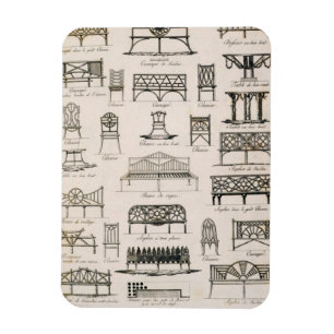 Designs for garden seats, from 'A Compendium of Dr Magnet