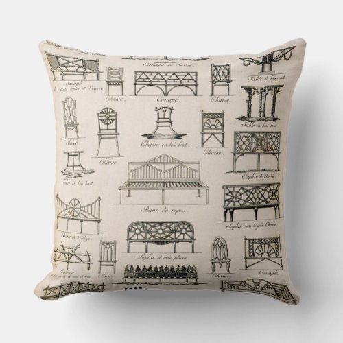 Designs for garden seats from A Compendium of Dr Throw Pillow