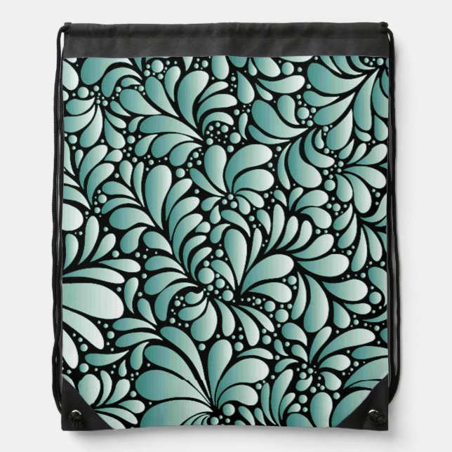 Desirable Fleur Pattern in Minty Green Drawstring Bag (Front)