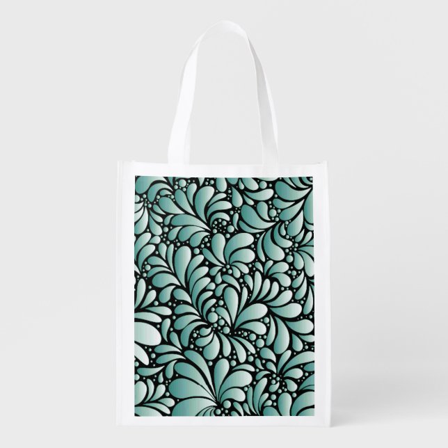Desirable Fleur Pattern in Minty Green Grocery Bag (Front)