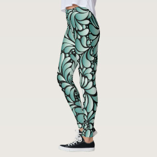 Desirable Fleur Pattern in Minty Green Leggings