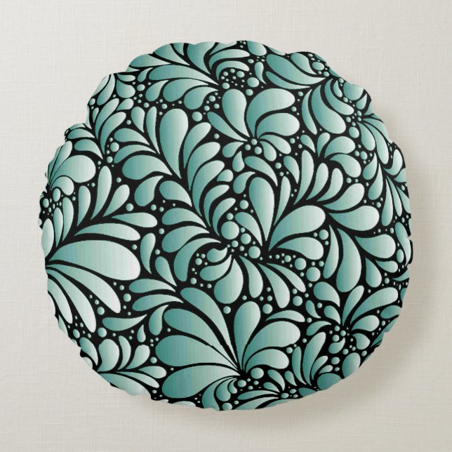 Desirable Fleur Pattern in Minty Green Round Pillow (Front)