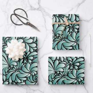 Desirable Fleur Pattern in Minty Green Wrapping Paper Sheets